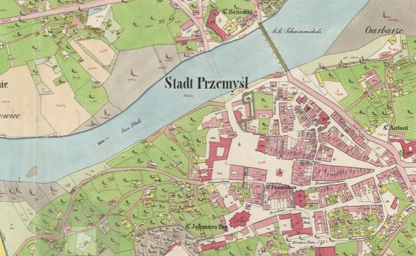 Fragment mapy Przemyśla z 1855 roku