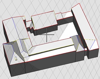 Poprawiony model Gmachu Architektury (źródło: opracowanie własne) Dla budynków powstałych po 2013 roku przeprowadzono stereodigitalizację na stereoparze zdjęć lotniczych w programie Dephos.