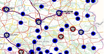 Lokalizacja szpitali zakaźnych w Geoportalu (fot. GUGiK)
