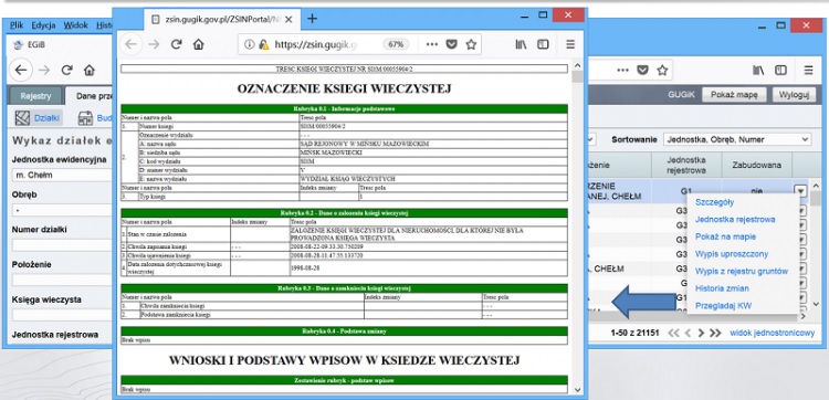 W serwisie geoportal.gov.pl można sprawdzić, które powiaty w procesie prowadzenia Ewidencji Gruntów i Budynków korzystają z bezpośredniej komunikacji z Elektroniczną Księgą Wieczystą (fot. GUGiK)). 