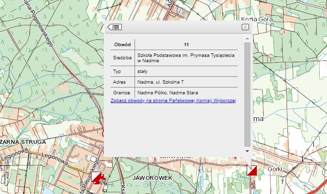 Lokalizacje lokali wyborczych w Geoportalu (fot.geoportal.gov.pl)