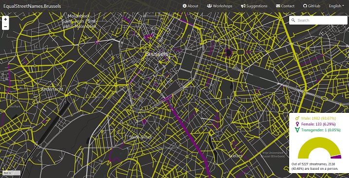 Mapa EqualStreetNames.Brussels 