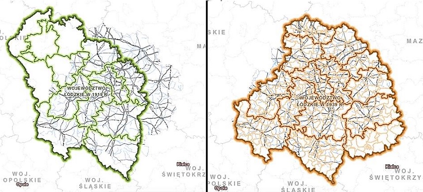 Historyczne granice  powiatów i gmin województwa łódzkiego (fot.rsip.lodzkie.pl)