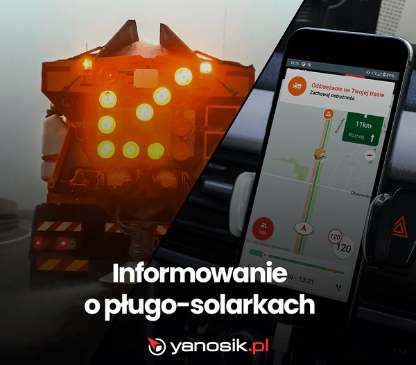 Informacje o lokalizacji pługów w aplikacji Yanosik