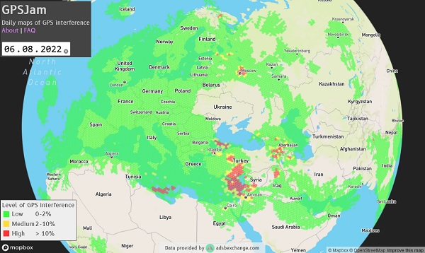 Mapa zakłóceń sygnału GPS na świecie