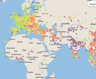 Mapa zanieczyszczenia pyłem PM2.5 w miastach na świecie w 2023 roku