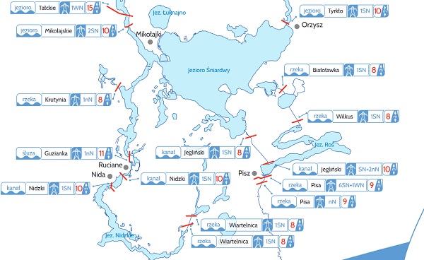 Mapy skrzyżowań szlaków wodnych z liniami energetycznymi