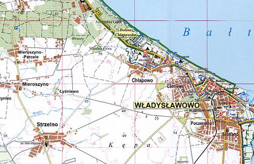 Fragment mapy Wybrzeże Bałtyku Karwia-Gdynia. Mapa turystyczna. Eko-graf - 1 miejsce i nagroda publiczności w kategorii "Mapa turystyczna"