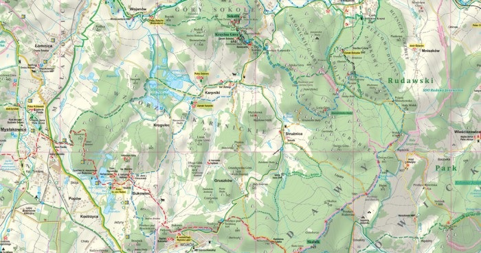 Fragment zwycięskiej mapy "Rudawski Park Krajobrazowy" w skali 1:40 000 Wydawnictwa Kartograficznego Eko-Graf z Wrocławia