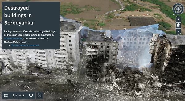 Ukraińskie miasteczko po bombardowaniu na wizualizacji w 3D