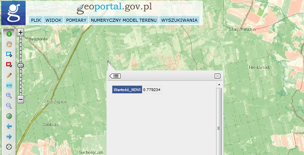 Wskaźnik wegetacji NDVI w Geoportalu