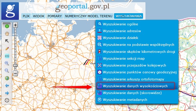 Wyszukiwanie danych wysokościowych w Geoportalu (fot. GUGiK)