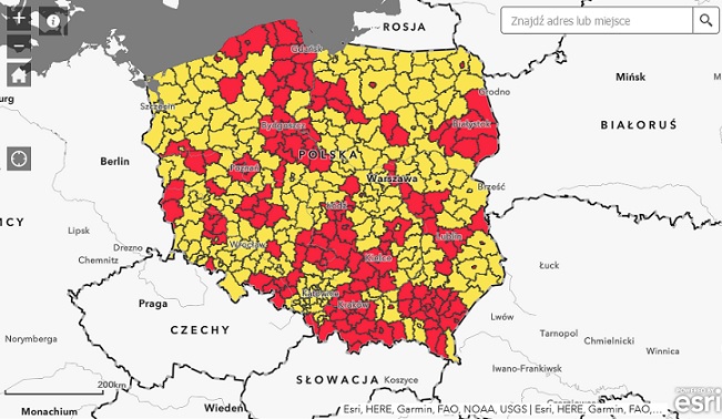 Mapa stref COVID-19 w Polsce