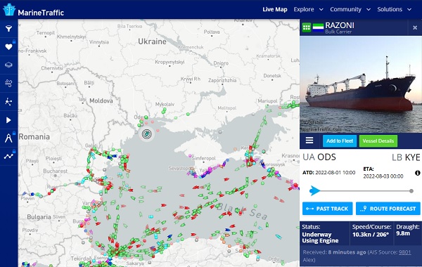 Statek z ukraińskim zbożem już płynie [mapa]