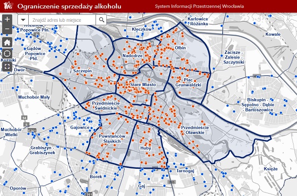  Mapa ograniczenia sprzedaży alkoholu we Wrocławiu