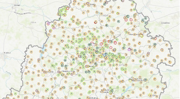 Mapa cmentarzy w województwie łódzkim 