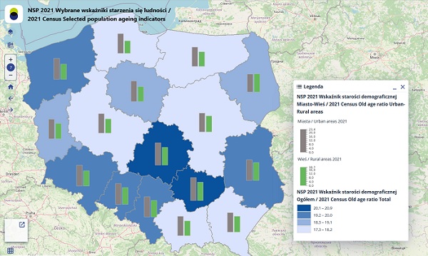 Wskaźnik starości demograficznej (fot. geo.stat.gov.pl)