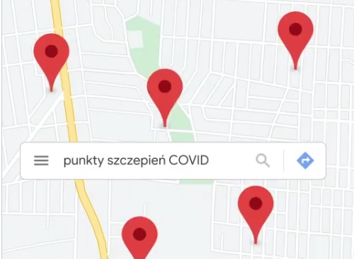 Wyszukiwanie punktów szczepień na Mapie Google