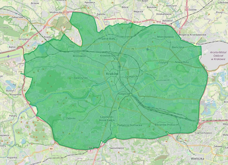 Strefa Czystego Transportu w Krakowie - mapa