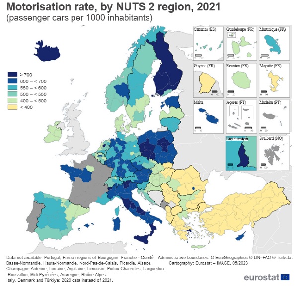 Współczynnik motoryzacji w Unii Europejskiej