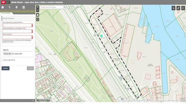  Tak wyglada geoankieta online, czyli dokładna mapa terenu z zaznaczonymi granicami planu, która będzie teraz udostępniana mieszkańcom Gdańska przy okazji sporządzania miejscowego planu (fot. mat. DRMG)