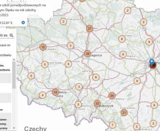 Mapa szkół ponadpodstawowych w województwie dolnośląskim