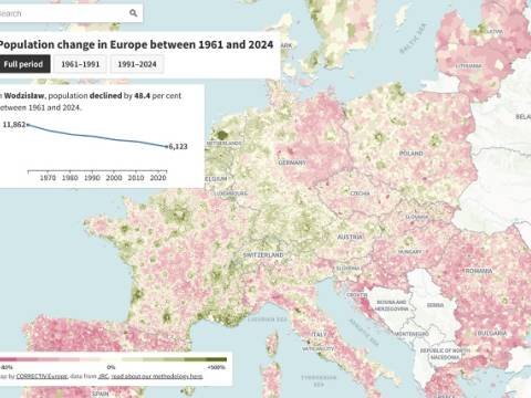 Mapa wyludnionej Europy. Znikają wsie i małe miasta