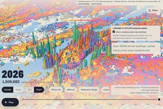 Skyline Maps: Mapy wieku budynków dla 100 miast 